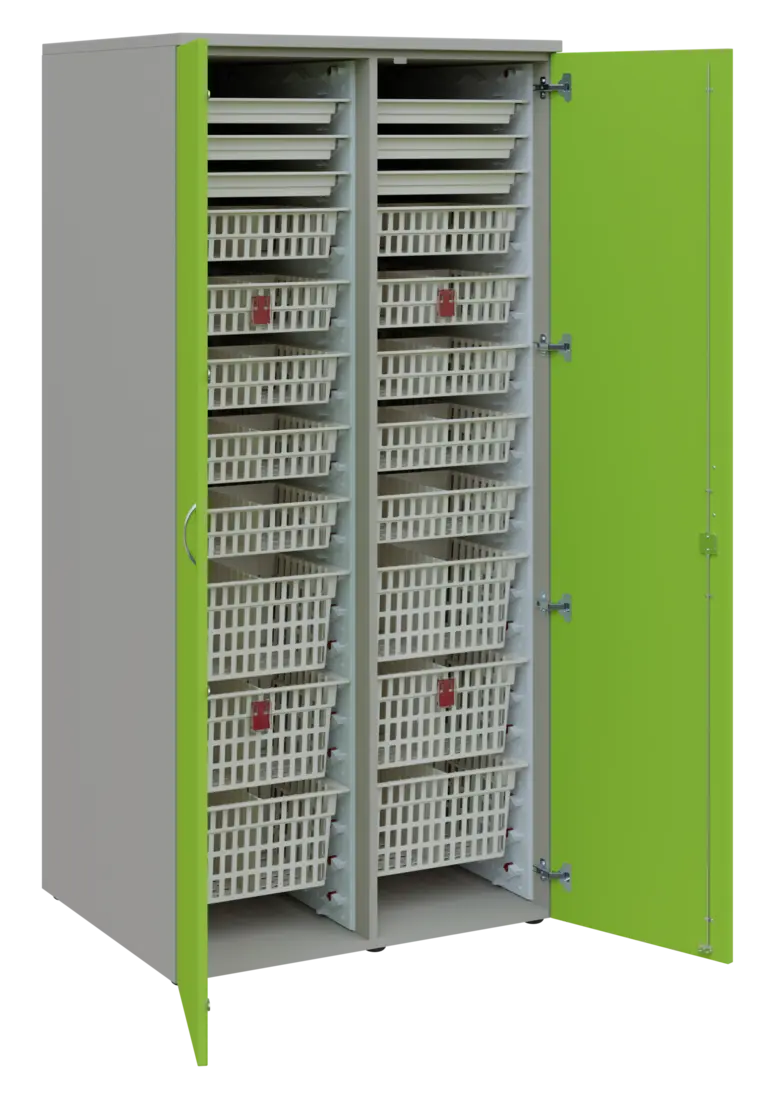 EUROMEDICA D - 90 ABS skříň léková boxová, 2-dveřová, 1950x900x735, korpus šedý, dvířka jarní zeleň